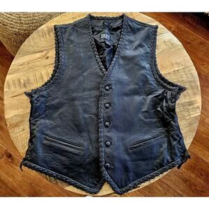 DKNY 100% Leather Biker Vest Women's Size XL Moto Vintage